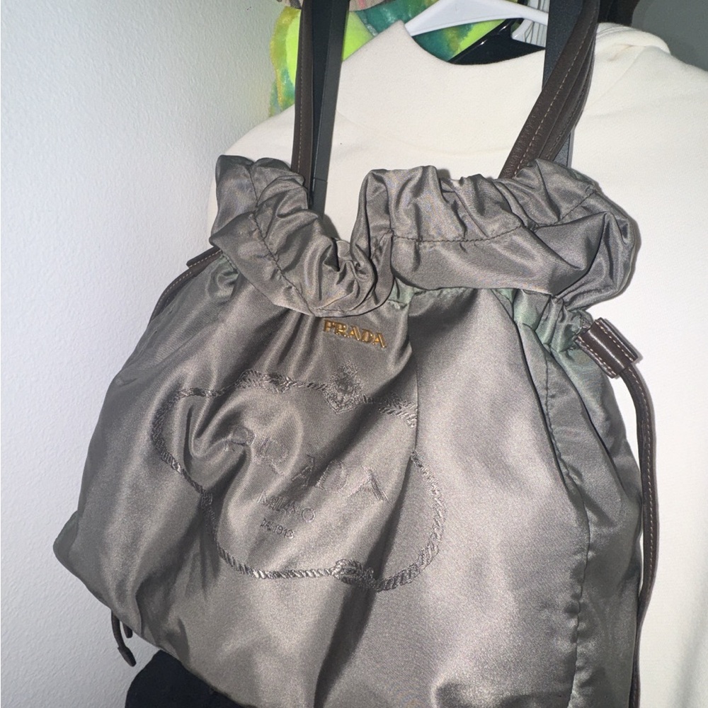 Prada Gray Shoulder Bag with Elegant Satin Finish
